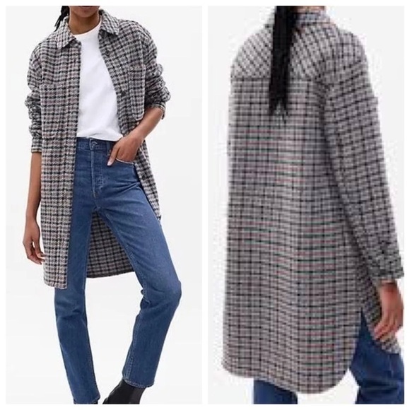 GAP Plaid Wool Blend Shacket XXL Tall Oversized Longline Shirt Jacket Plus Size - Picture 1 of 15